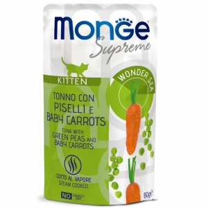 Monge Supreme kitten для котят из тунца с зелёным горошком и мини-морковью,80 г