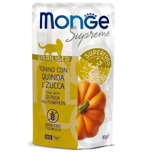 Monge Supreme sterilized cat для стерилизованных кошек из тунца с киноа и тыквой, паучи 80 г
