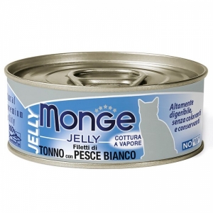 Monge jelly Adult cat для взрослых кошек с желтоперым тунцом и белой рыбой, консервы 80 г