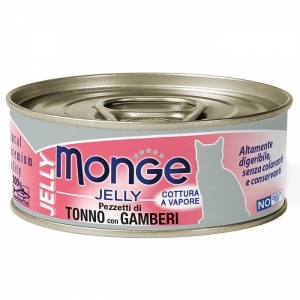 Monge jelly Adult cat для взрослых кошек с желтоперым тунцом и креветками, консервы 80 г