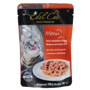 Edel Cat Нежные Кусочки в Соусе с Печенью и Кроликом 100г