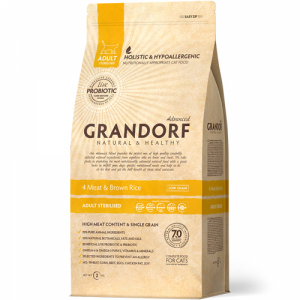 Grandorf Cat Adult Sterilised 4 вида мяса с бурым рисом