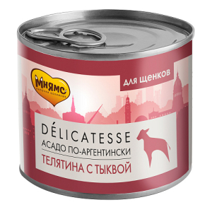 Мнямс Delicatesse Асадо по-Аргентински Паштет из телятины с тыквой для щенков всех пород, 200 гр
