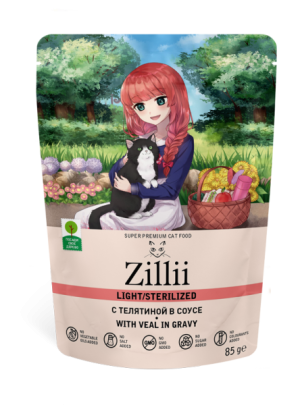 Zillii Light/Sterilized Телятина в соусе для взрослых кошек страдающих лишним весом и стерилизованных, 85 гр