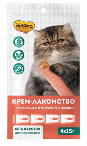Мнямс Крем-лакомство с тунцом Кацуо и морским гребешком