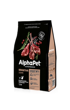 AlphaPet Superpremium Sensetive Для взрослых кошек с чувствительным пищеварением с ягнёнком