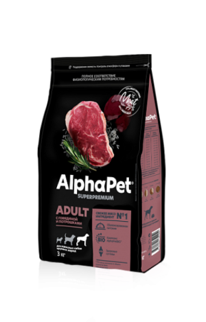 AlphaPet Superpremium Adult Для взрослых собак крупных пород с говядиной и потрошками