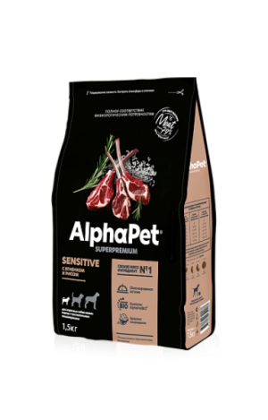 AlphaPet c ягненком и рисом для взрослых собак мелких пород с чувствительным пищеварением