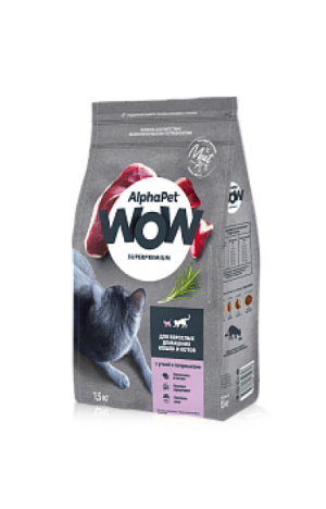 AlphaPet WOW Superpremium Для взрослых домашних кошек с уткой и потрошками