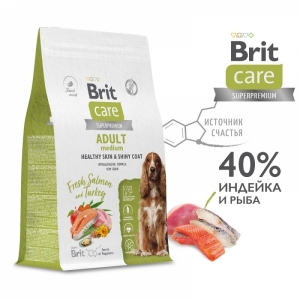 Brit Care Superpremium Dog Adult M с лососем и индейкой для взрослых собак средних пород "Здоровая кожа и шерсть"