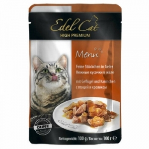 Edel Сat Нежные Кусочки в Желе с Птицей и Кроликом 100г