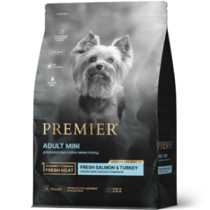Premier Adult Mini Свежее филе лосося с индейкой для взрослых собак мелких пород с нормальной активностью, чувствительной кожей и шерстью или склонных к аллергии