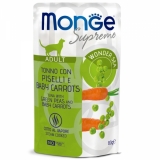 Monge Supreme Adult cat для взрослых кошек с зелёным горошком и мини-морковью, паучи 80 г