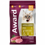 AWARD Hairball & Indoor для взрослых кошек для выведения шерсти с уткой и индейкой с добавлением зеленой чечевицы и Юкки Шидигера