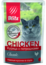 Blitz Classic Adult Cat Влажный корм для взрослых кошек с курицей и потрошками в соусе, 85 гр
