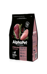 AlphaPet Superpremium Sterilised Для взрослых стерилизованных кошек с уткой и индейкой