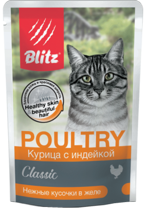 Blitz Classic Adult Cat Влажный корм для взрослых кошек с курицей и индейкой в желе