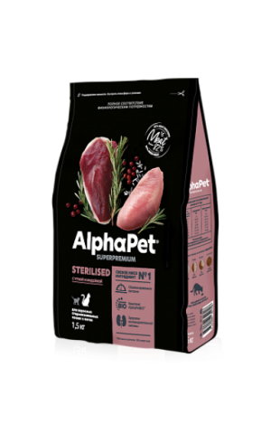 AlphaPet Superpremium Sterilised Для взрослых стерилизованных кошек с уткой и индейкой